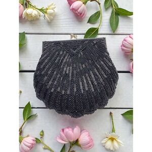 Apt 9 Black Beaded Shell Clutch Evening Bag with Chain Strap